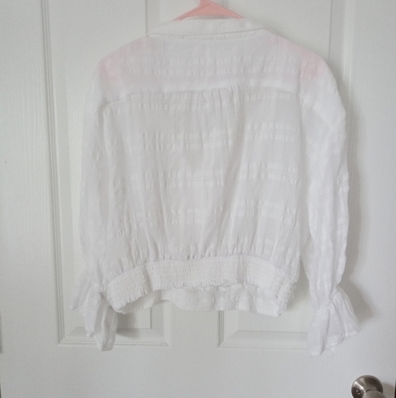 Anthropologie Banded Surplice V - Neck Blouse White Size Large - Picture 5 of 13